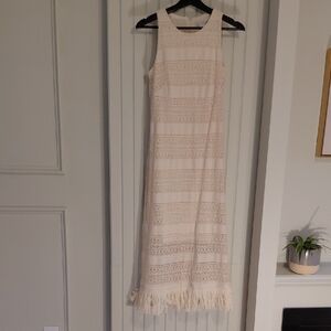 London Times Cream Macrame Pattern Dress